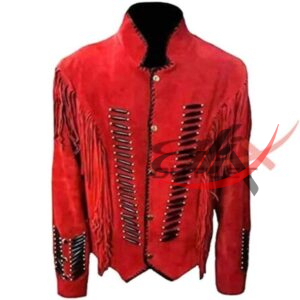 Women's Western Fringed Jacket Red Suede