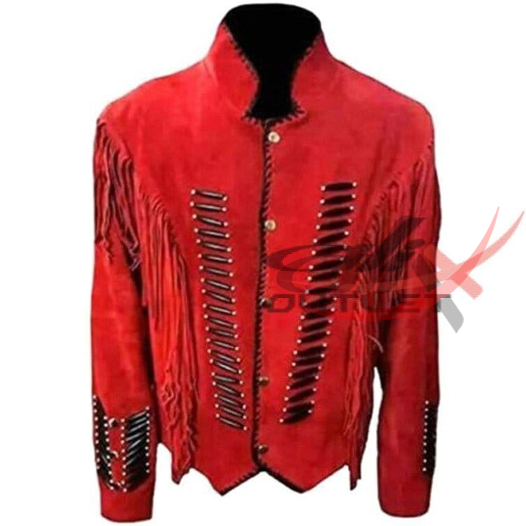 Women's Western Fringed Jacket Red Suede