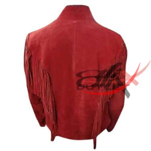 Women's Western Fringed Jacket Red Suede - Image 2