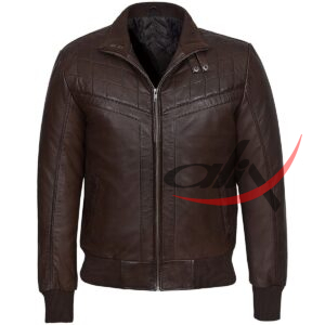 Retro Quilted Bomber Leather Jacket