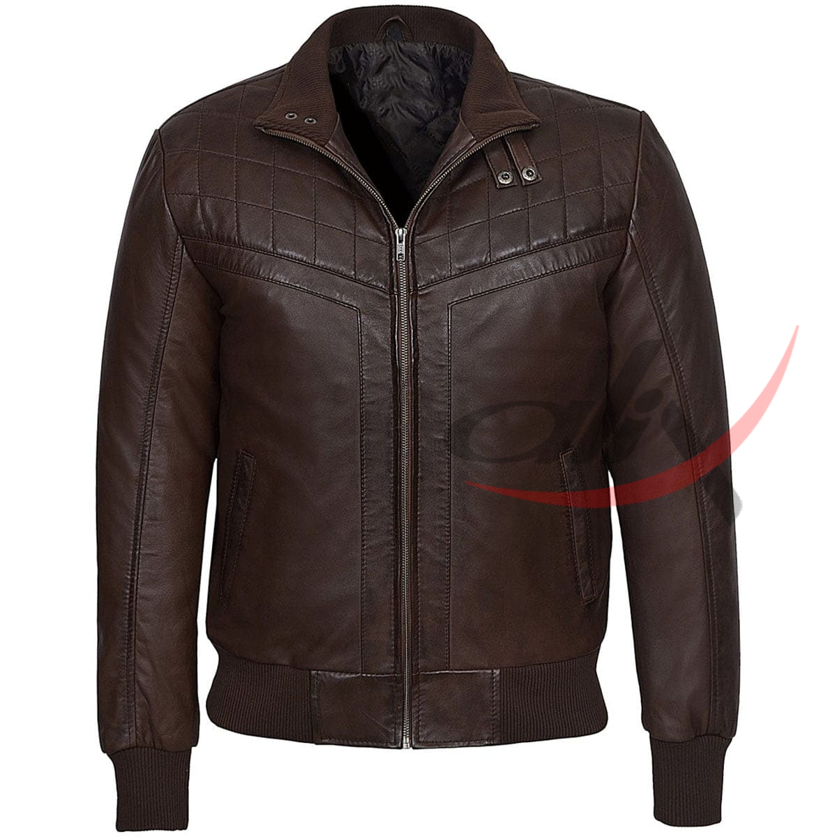Retro Quilted Bomber Leather Jacket