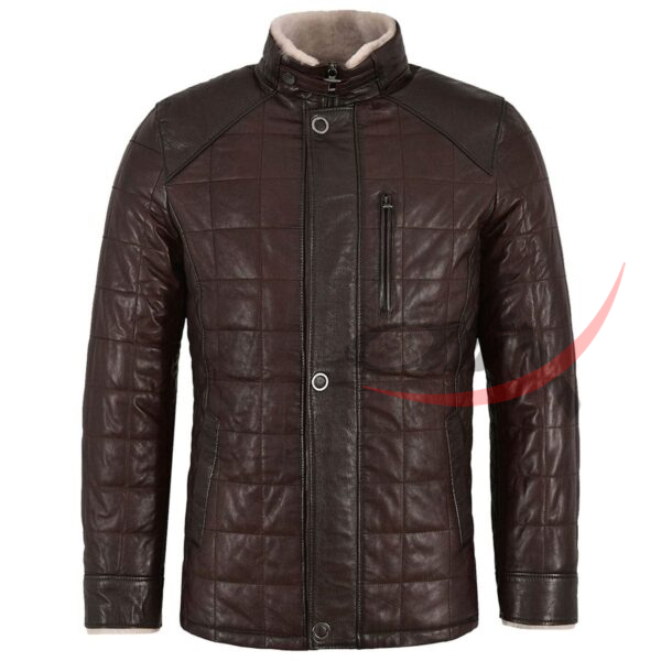 15 (1) Leather Quilted Jacket Faux Fur Collar Coat