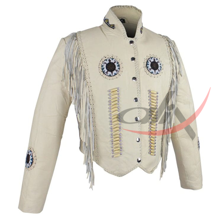 Women's Fringed Leather Jacket White