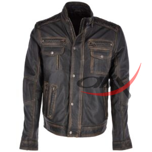 Real Leather Seven Pocket Black Biker Jacket
