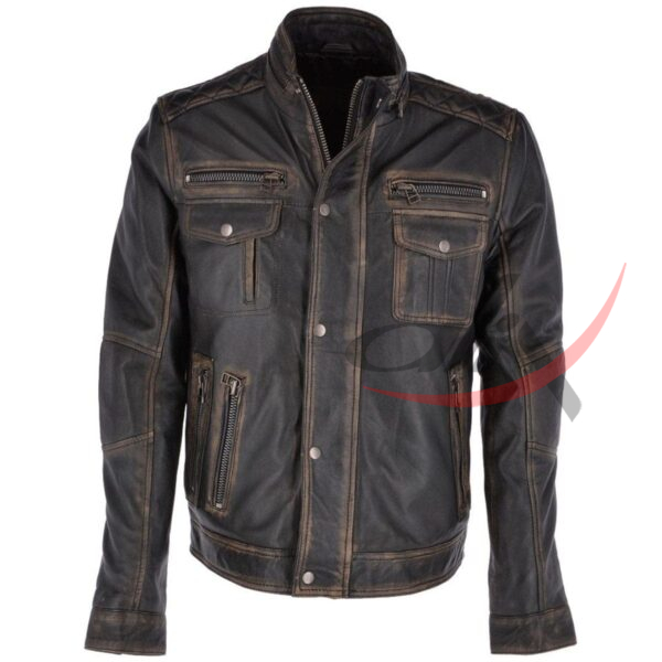 19 (1) Real Leather Seven Pocket Black Biker Jacket