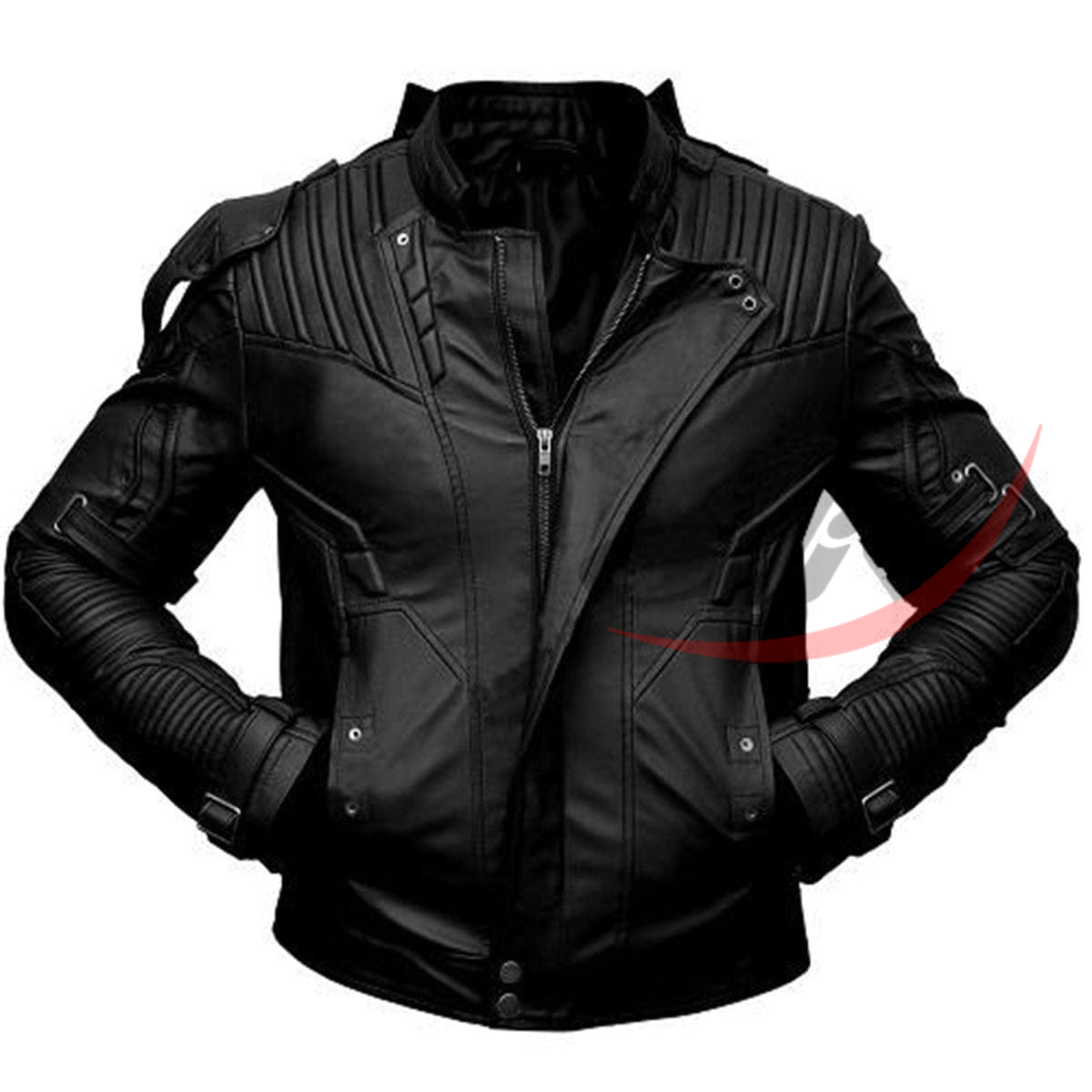 Men's Biker Leather Jacket Short Collar Black