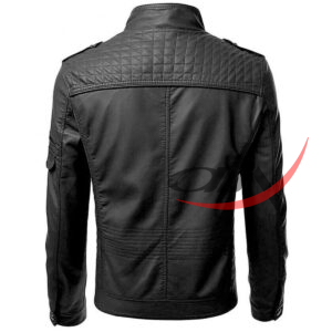 Black Slim Fit Biker Real Leather Jacket - Image 2