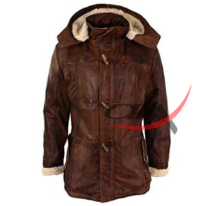 Leather Duffle Coat Detachable Hood