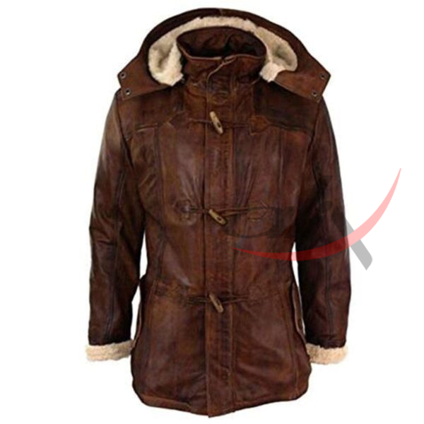 36 (1) Leather Duffle Coat Detachable Hood