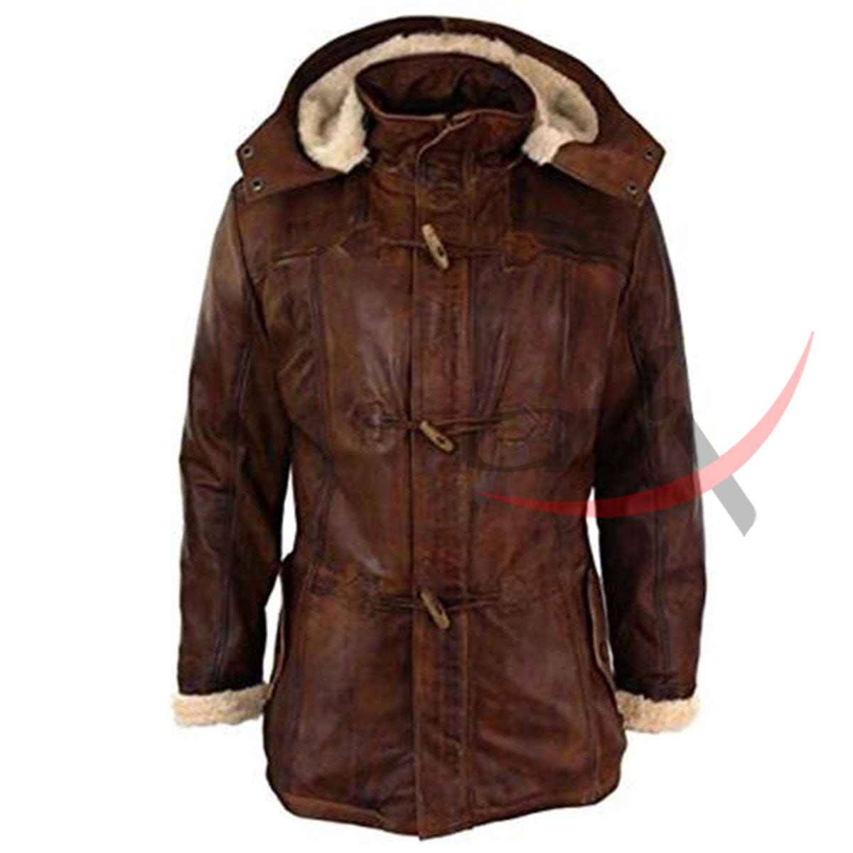 Leather Duffle Coat Detachable Hood
