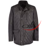 Diamond Quilted Leather Coat Black