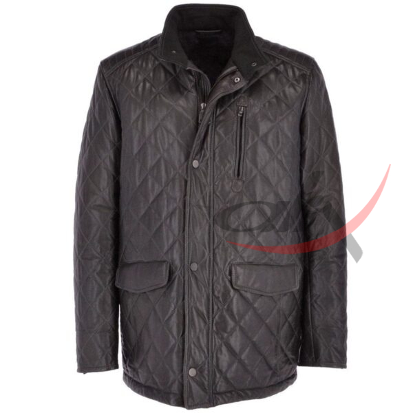 39 (1) Diamond Quilted Leather Coat Black