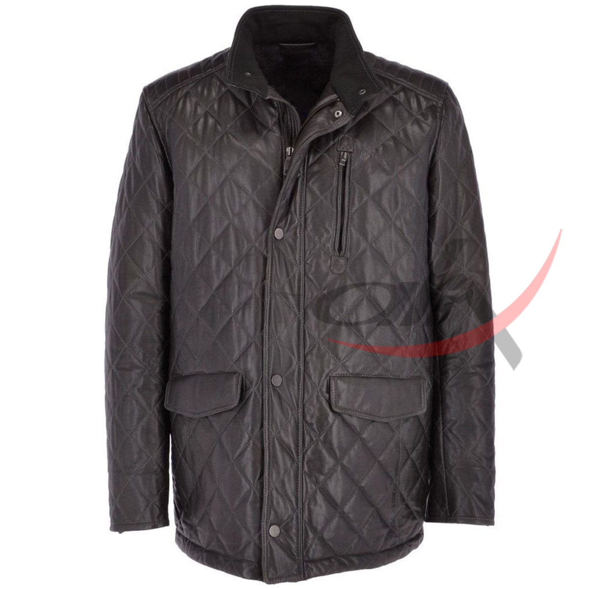 Diamond Quilted Leather Coat Black