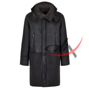 Real Leather Hooded Coat Long