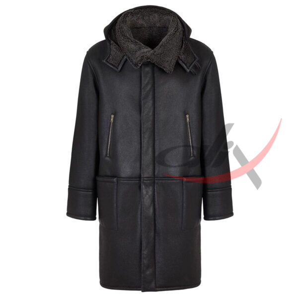 40 (1) Real Leather Hooded Coat Long