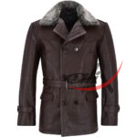 Real Leather Brown Peacoat Fur Collar