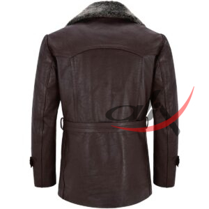 Real Leather Brown Peacoat Fur Collar - Image 2