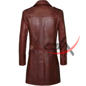 Real Sheepskin Leather Coat Military Style Dark Brown - Image 2