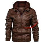 Fashion Leather Jacket Detachable Hood