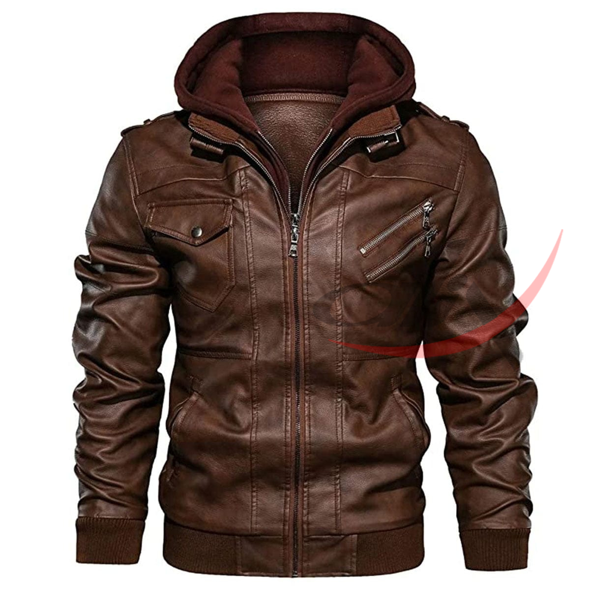 Fashion Leather Jacket Detachable Hood