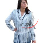 Women's Western Jacket White Leather Suede