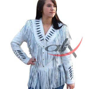 Women's Western Jacket White Leather Suede