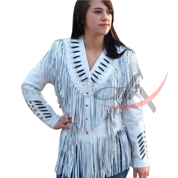 7a Women's Western Jacket White Leather Suede