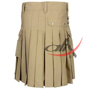 Khaki Cotton Utility Kilt with front Buttons
