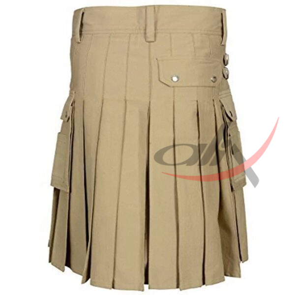 Khaki Cotton Utility Kilt with front Buttons
