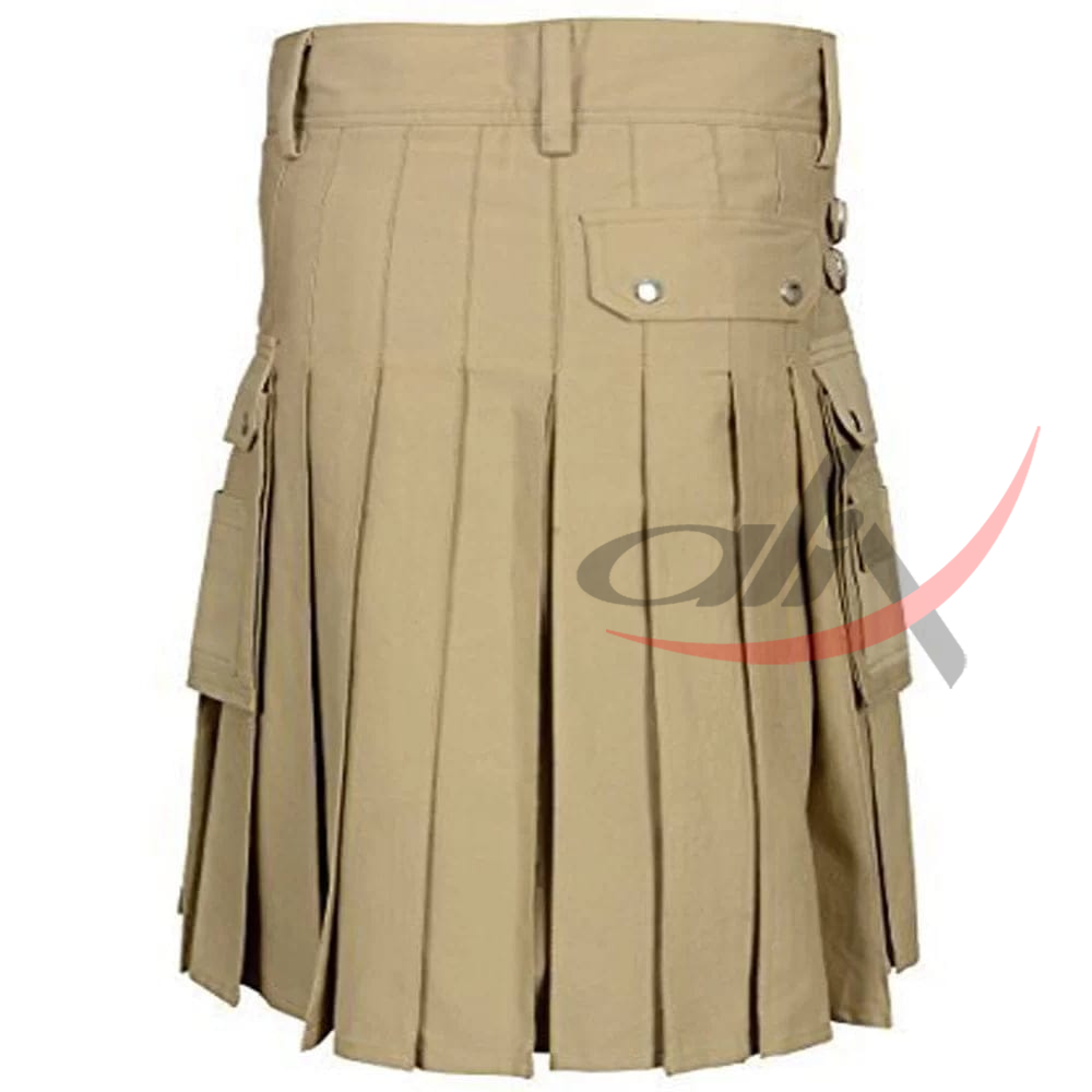 Khaki Cotton Utility Kilt with front Buttons