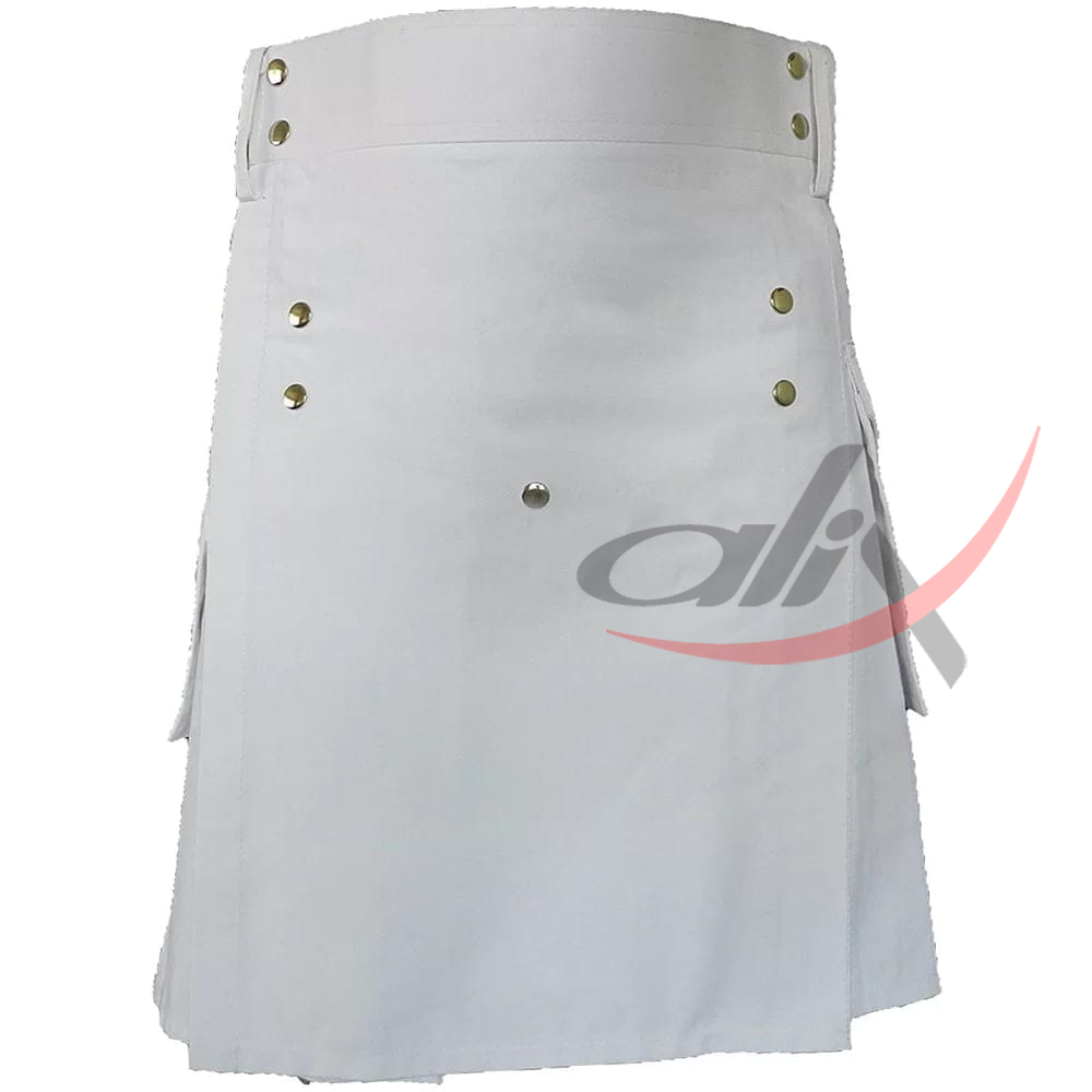 Men's White Cotton Utility Kilt