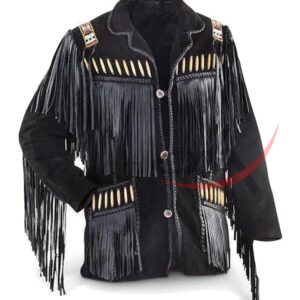 Men's Cowboy Suede Jacket Fringed & Bone Work