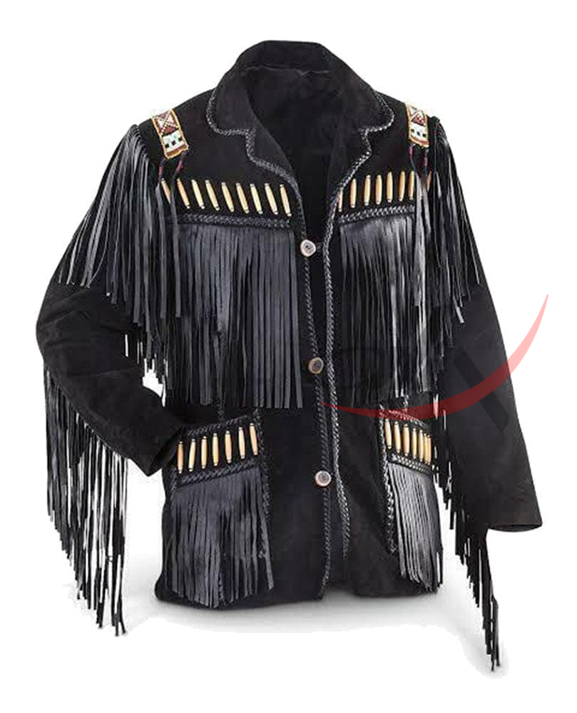 Men's Cowboy Suede Jacket Fringed & Bone Work