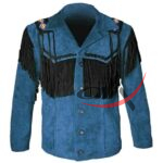 Men's Western Style Jacket Blue Suede