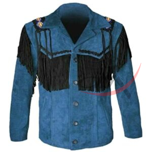Men's Western Style Jacket Blue Suede