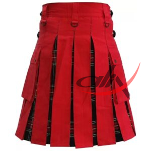 Red Cotton & Black Stewart Hybrid Utility Kilt - Image 2