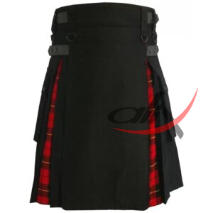Hybrid Kilt Black Cotton & Wallace Tartan Utility