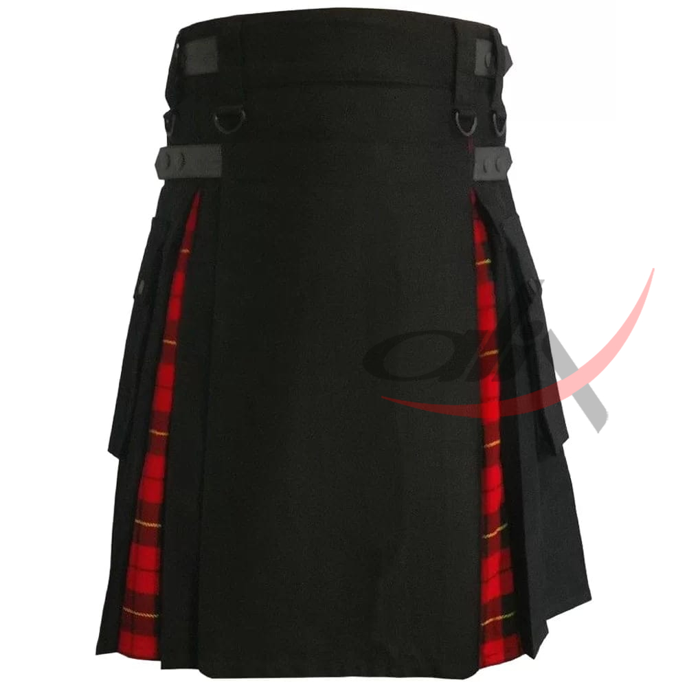 Hybrid Kilt Black Cotton & Wallace Tartan Utility