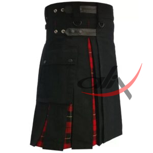 Hybrid Kilt Black Cotton & Wallace Tartan Utility - Image 3
