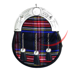 Black Stewart Tartan Full Dress Leather Sporrans