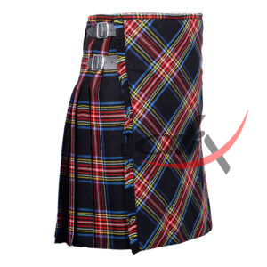 Bias Cut Black Stewart Tartan Traditional 8 Yard Scottish Kilt - Image 2