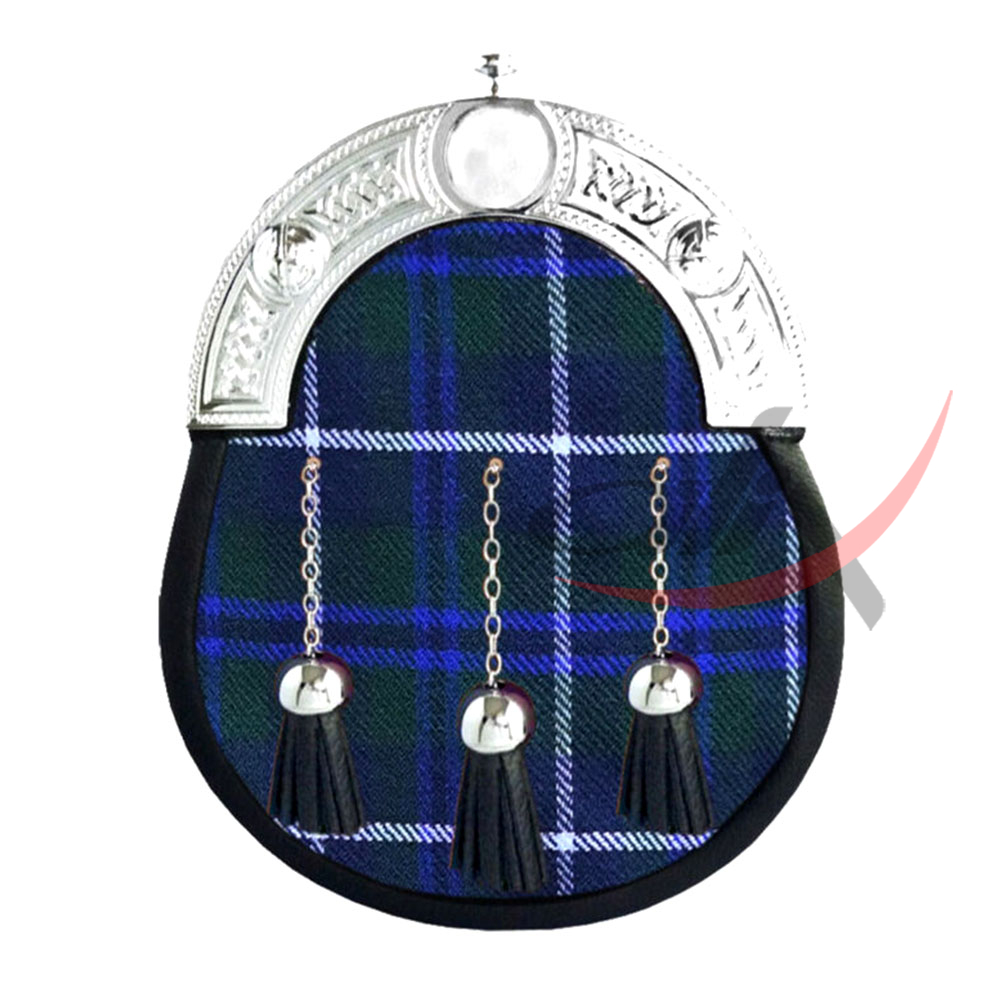 Blue Douglas Tartan Full Dress Leather Sporrans