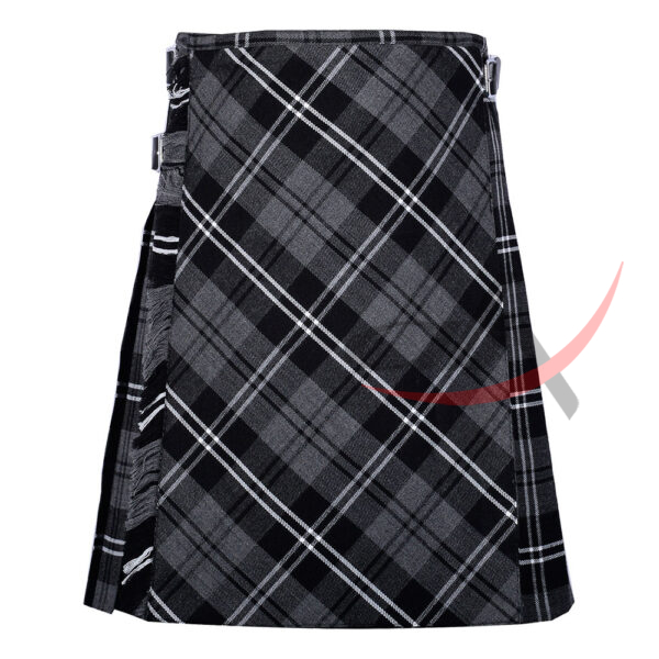 Granite-tartan-bespoke-kilt-front Bias Cut Granite Tartan 8-Yard Scottish Kilt with Apron
