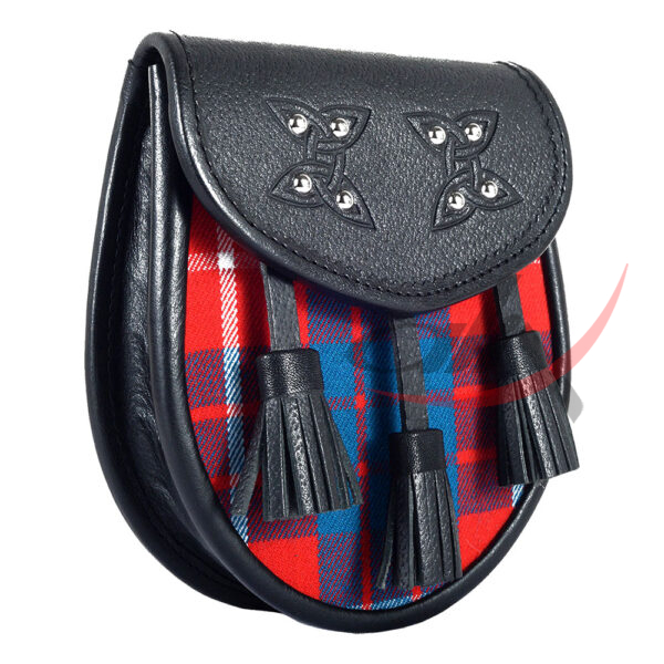 Hamilton-red-modern-tartan-black-leather-sporran-side-1 Scottish Sporran Hamilton Red