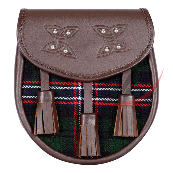 Scottish-national-tartan-brown-leather-sporran-front Scottish Sporran Scottish National Tartan