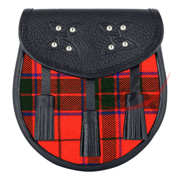 Scottish-rose-tartan-black-leather-sporran Scottish Sporran Scottish Rose