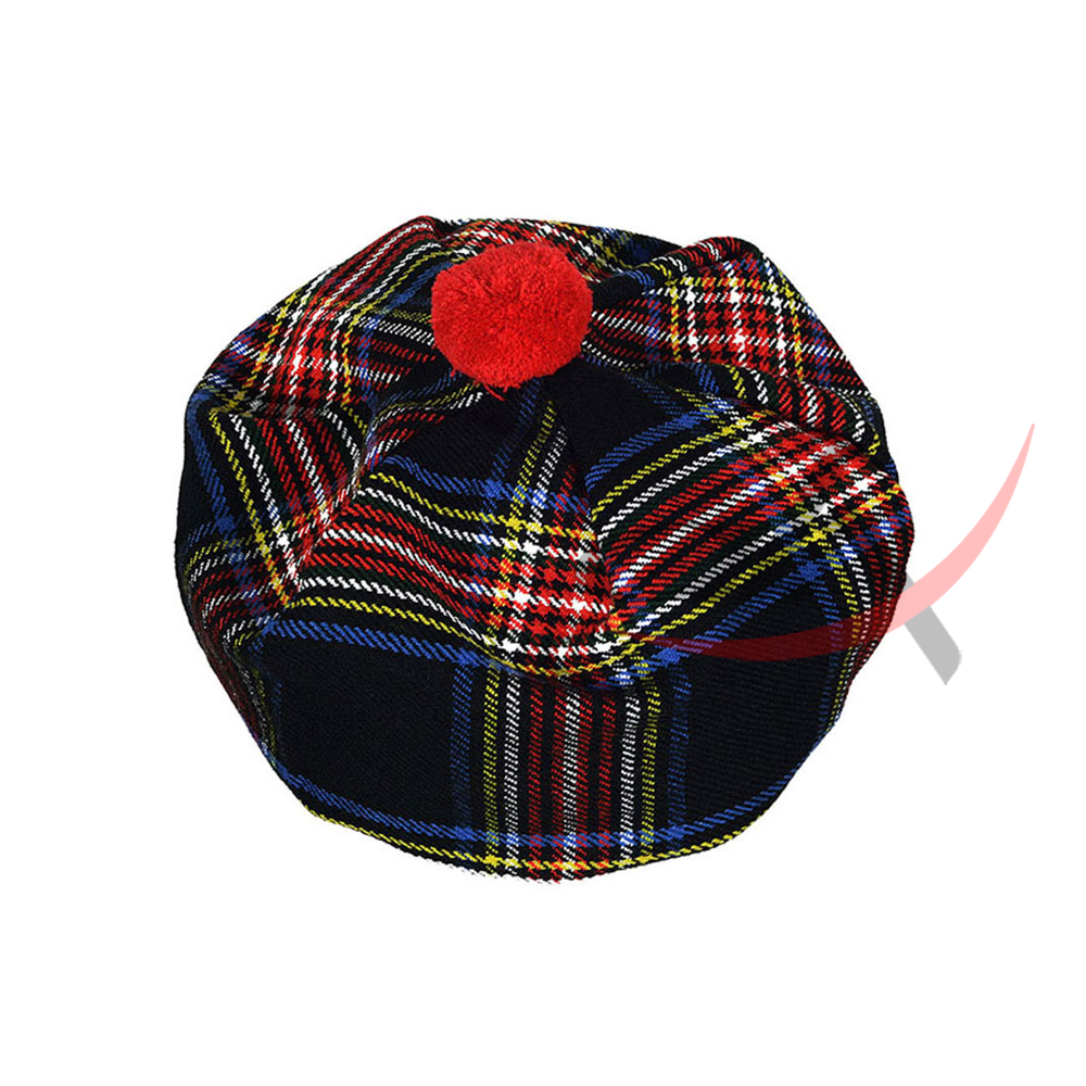 Black Stewart Tartan Tam o' Shatner Tammy Hat Flat Bonnet