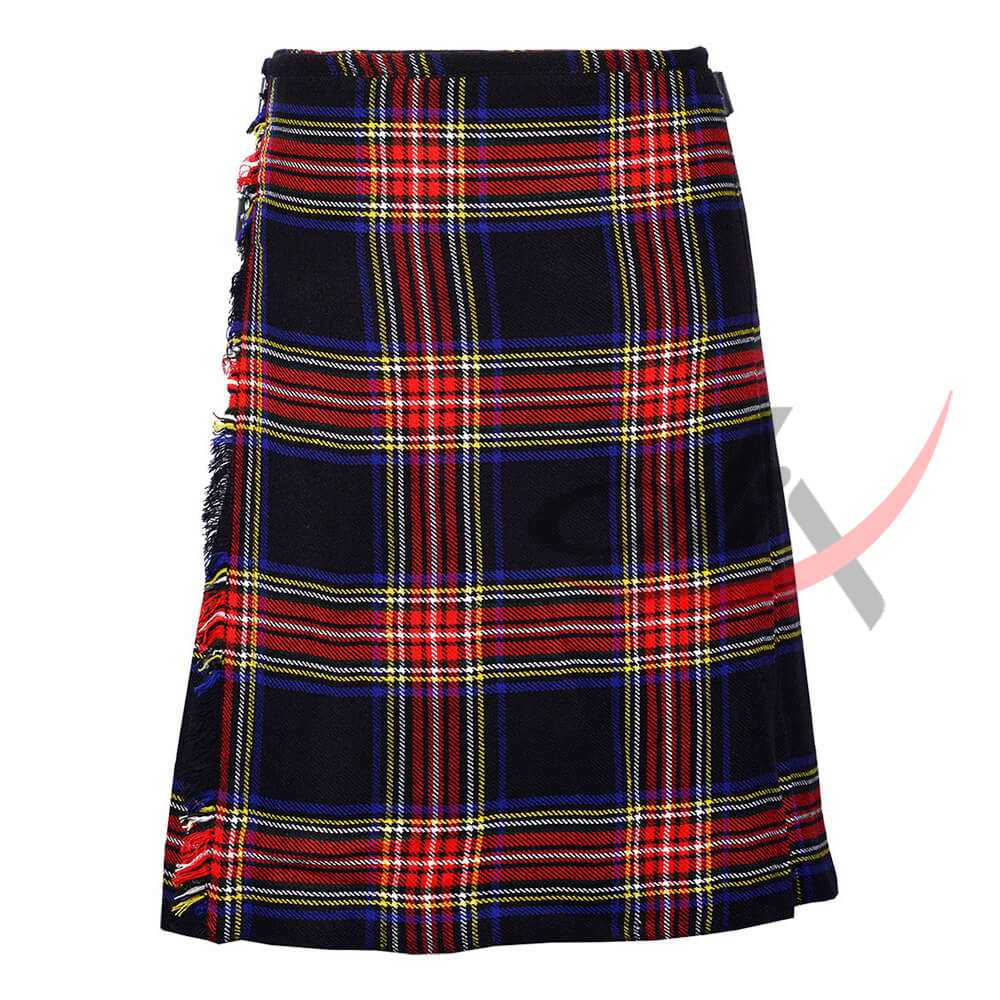 Black Stewart 8 Yard Kilt for Men Traditional Scottish Tartan Kilt