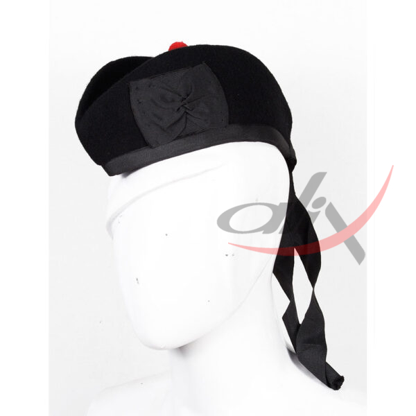 black-wool-glenggary-hat-1 Glengarry Hat Solid Black Tartan Scottish