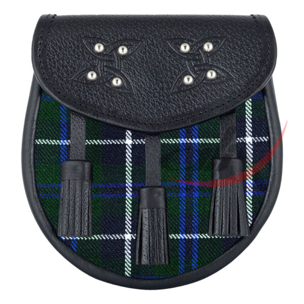 blue-Douglas-tartan-black-leather-sporran Scottish Sporran Blue Douglas